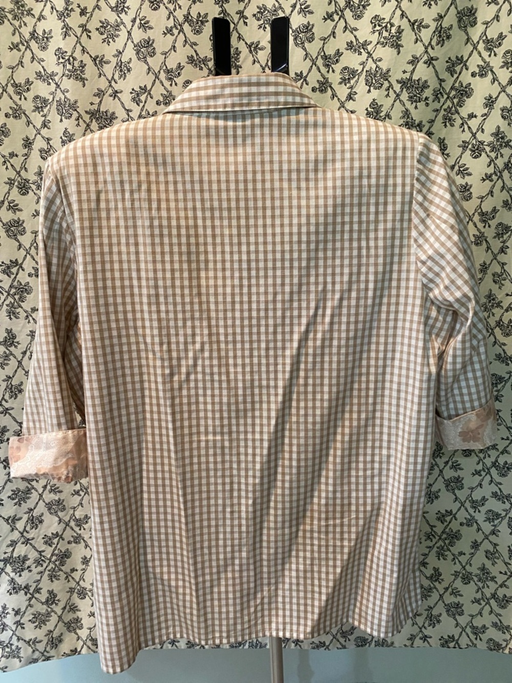 Alia Beige Gingham Button-Down Shirt - Picture 2 of 8
